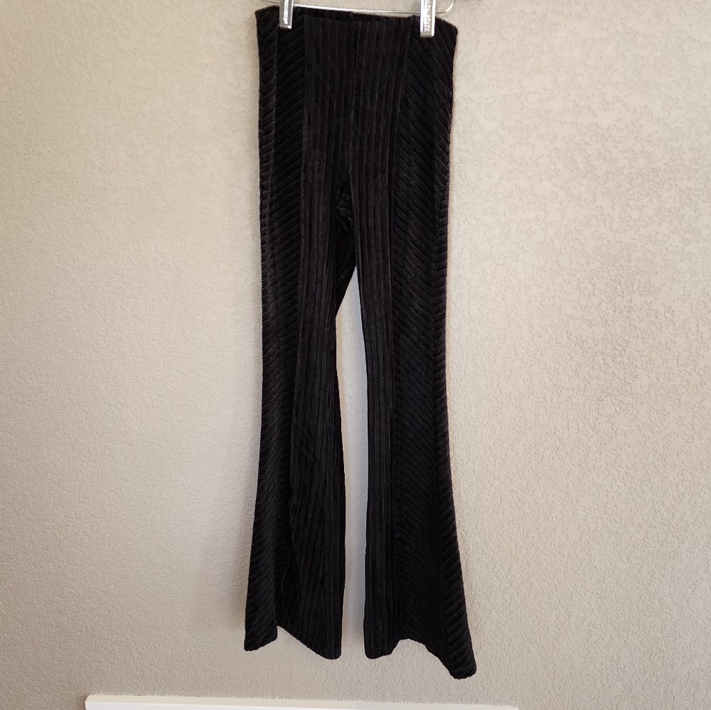 Free People Black Ribbed Slim Velvet Pull-On Flared Pants - Picture 7 of 8
